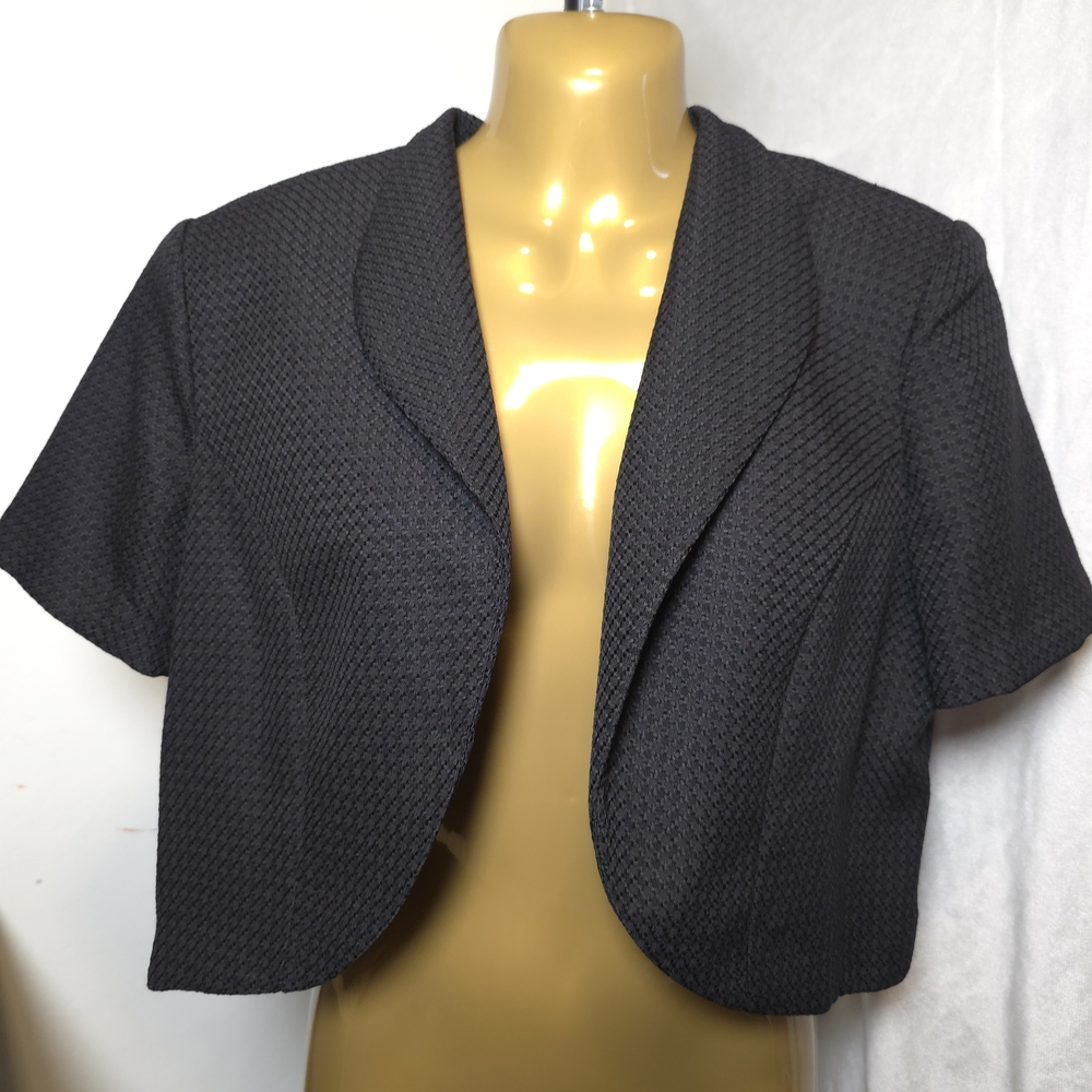 R&K Originals Blazer Women L Cropped Open Jacket 100% Polyester Shoulder Pads